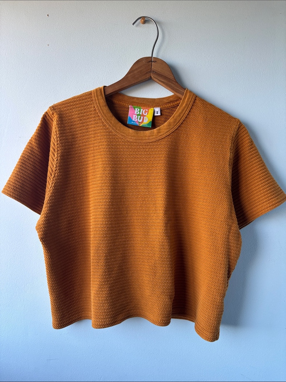 Big Bud Press Honeycomb Mustard Waffle Crop Tee, S